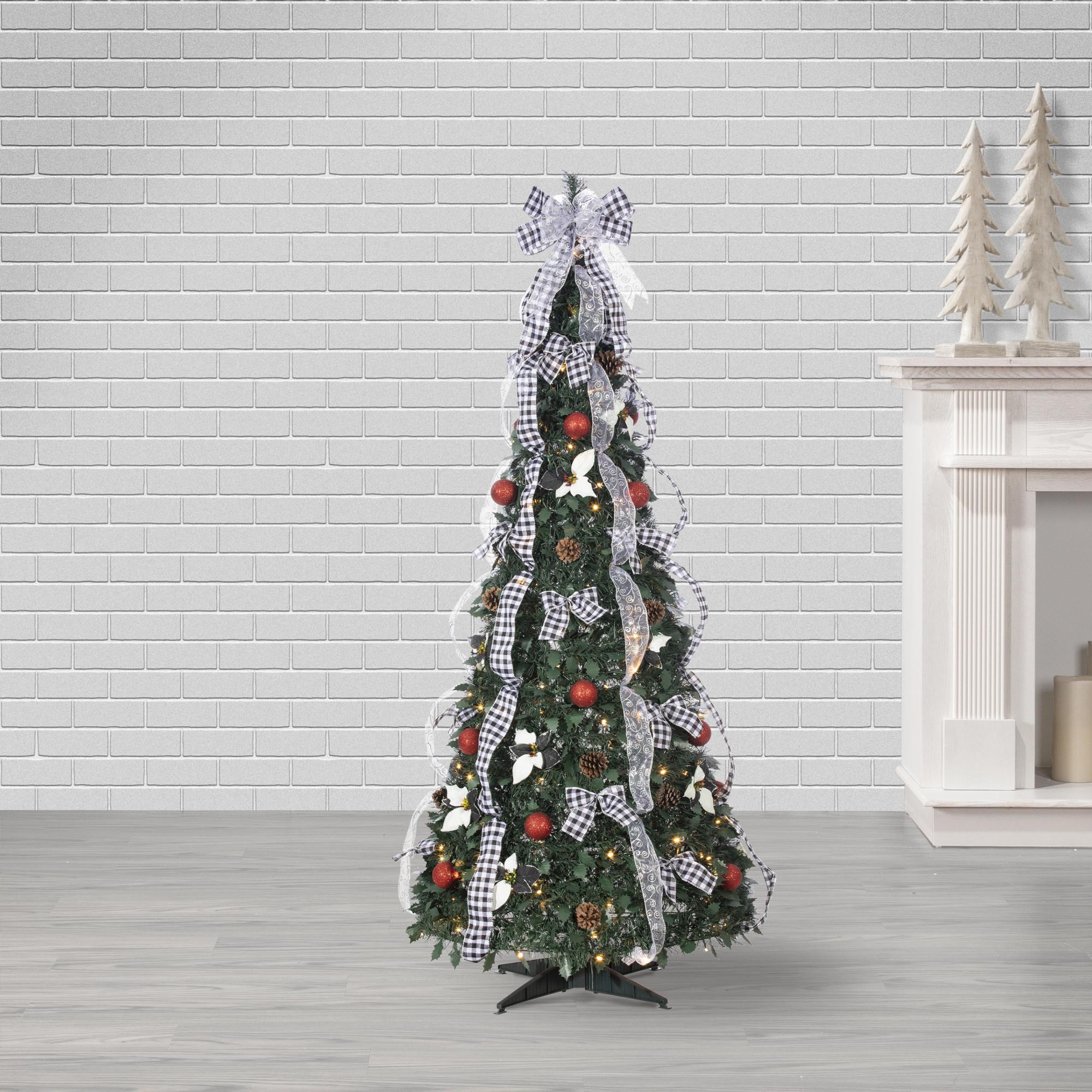 Gerson 6-Foot High Pop Up Pre-Lit Green Decorated Pine Tree with Warm White Lights