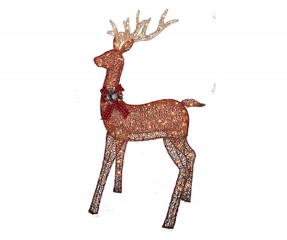 Pre-lit Glittering Rustic Brown 60 Inch Buck - 150 Clear Lights - Christmas Deer - 5 Feet Tall