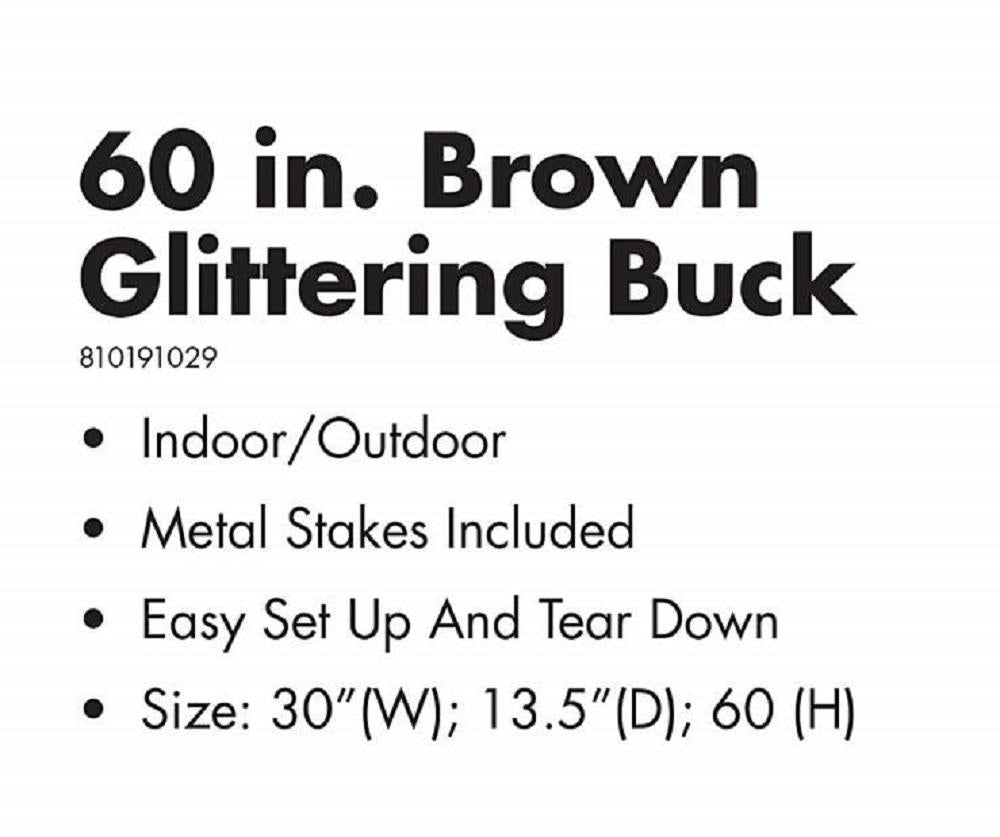 Pre-lit Glittering Rustic Brown 60 Inch Buck - 150 Clear Lights - Christmas Deer - 5 Feet Tall