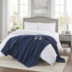 Gracie Mills Electric Blanket Luxurious Micro Fleece Ultra Soft Ribbed Textured,Fast Heating, Auto Shut Off, 20 Level Heat Setting Controller, Queen, Navy - BR54-3260