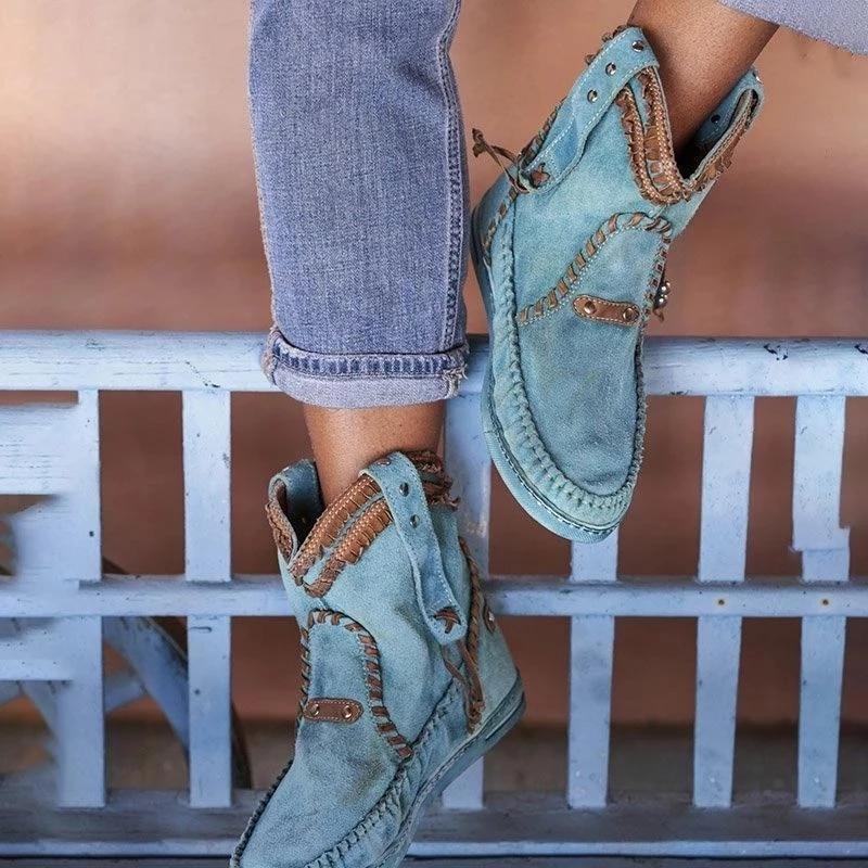New Blue Round Toe Women Ankle Boots