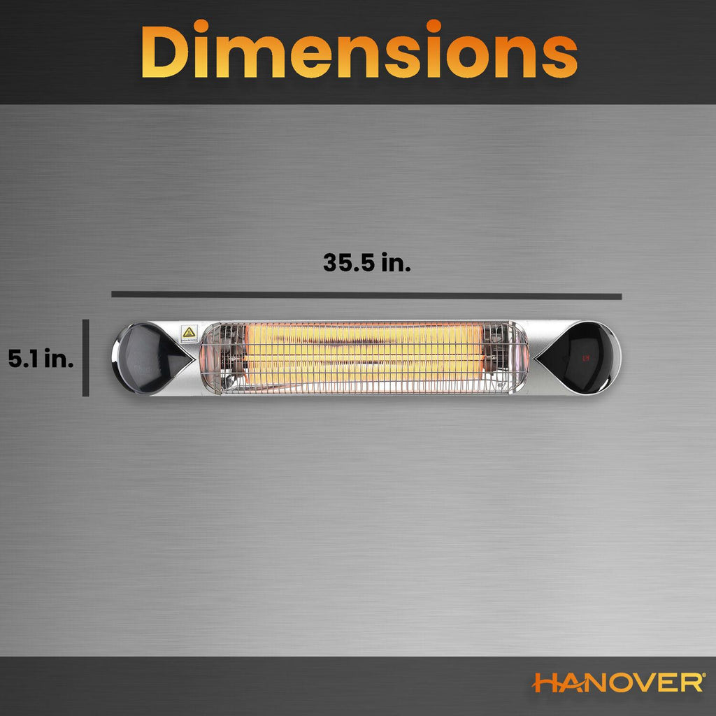Hanover 35.4" Wide Electric Carbon Infrared Heat Lamp with Remote Control, Silver