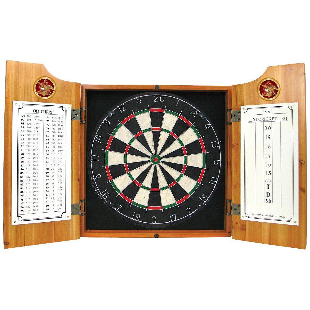 Wood Finish Dart Cabinet Set - Anheuser Busch A and Eagle
