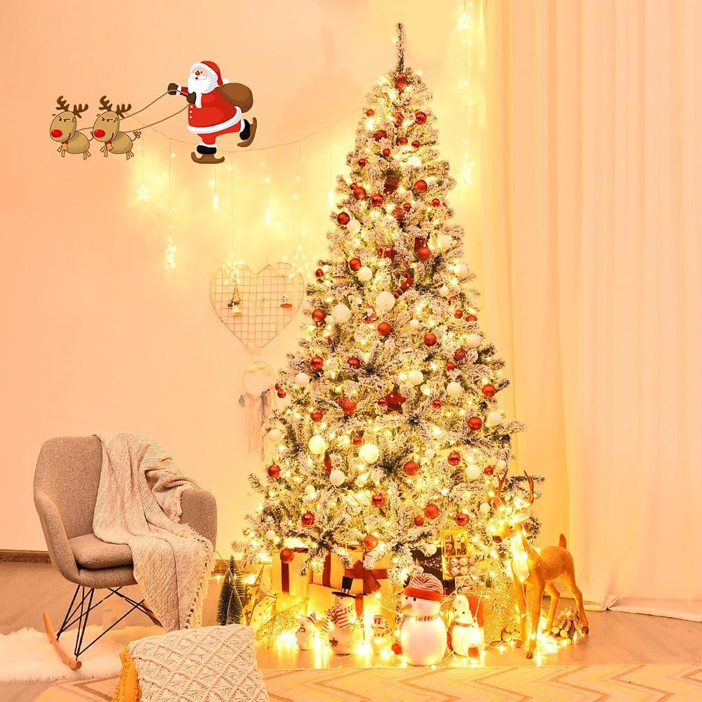 9 ft. Pre-Lit LED Flocked Snow Hinged Pine Artificial Christmas Tree with 550 White Lights