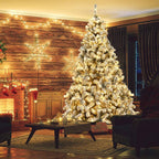 9 ft. Pre-Lit LED Flocked Snow Hinged Pine Artificial Christmas Tree with 550 White Lights