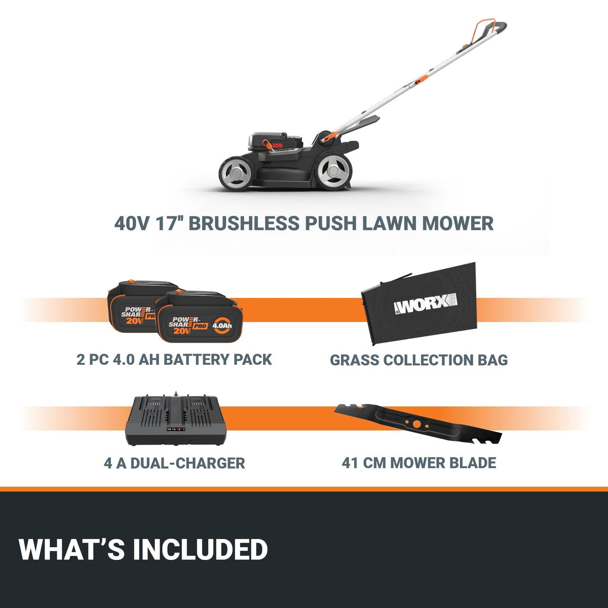 Cordless Lawn Mower, 17" Electric Mower Cuts to Edge, Compact &amp; Lightweight Push Lawn Mower with 6-Position Height Adjustment for Medium Size Yards, 2 Batteries &amp; Charger Included, WG745