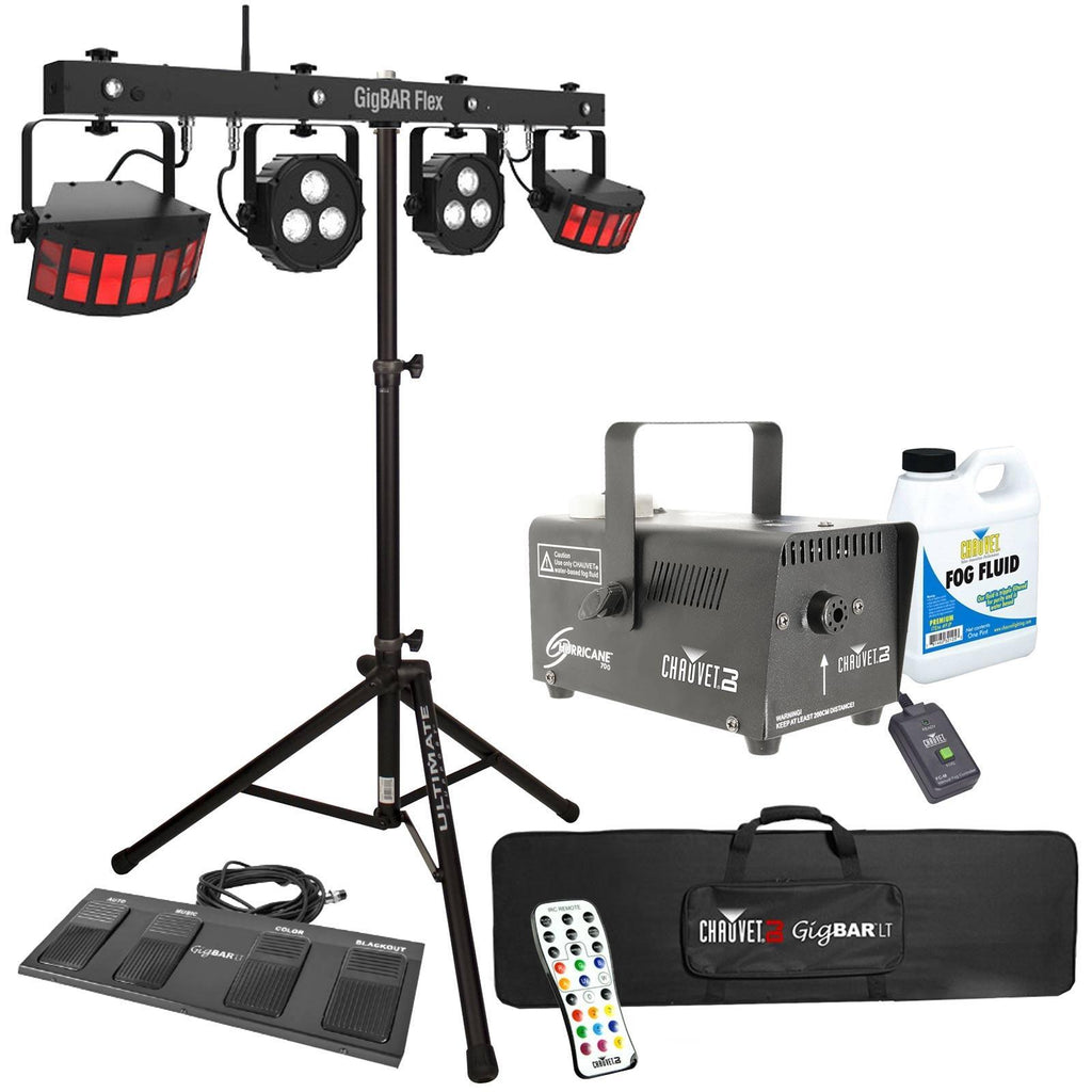 Chauvet DJ GigBar Flex Pack-n-Go Effect Lighting System with Fog Machine &amp; Tripod Stand Package