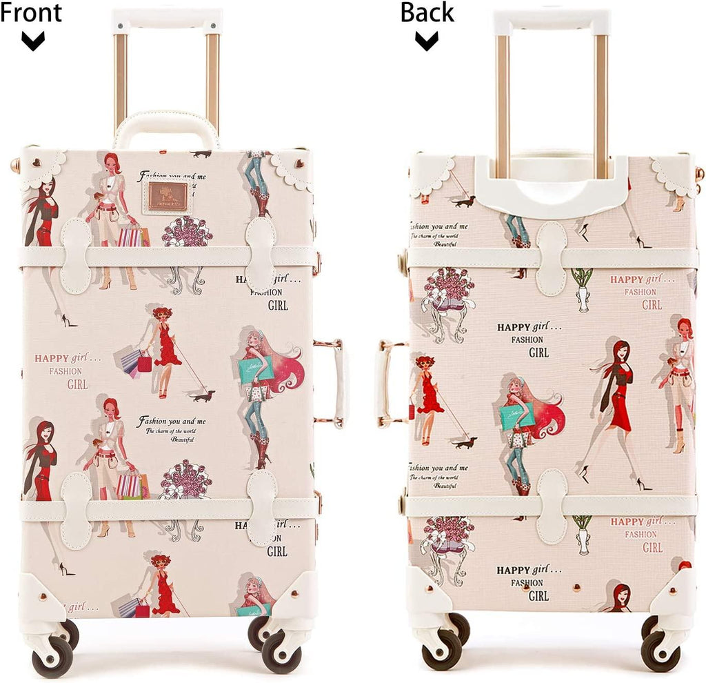 Spinner Trunk Luggage 26inch Women Cute Suitcase with Combination Locks