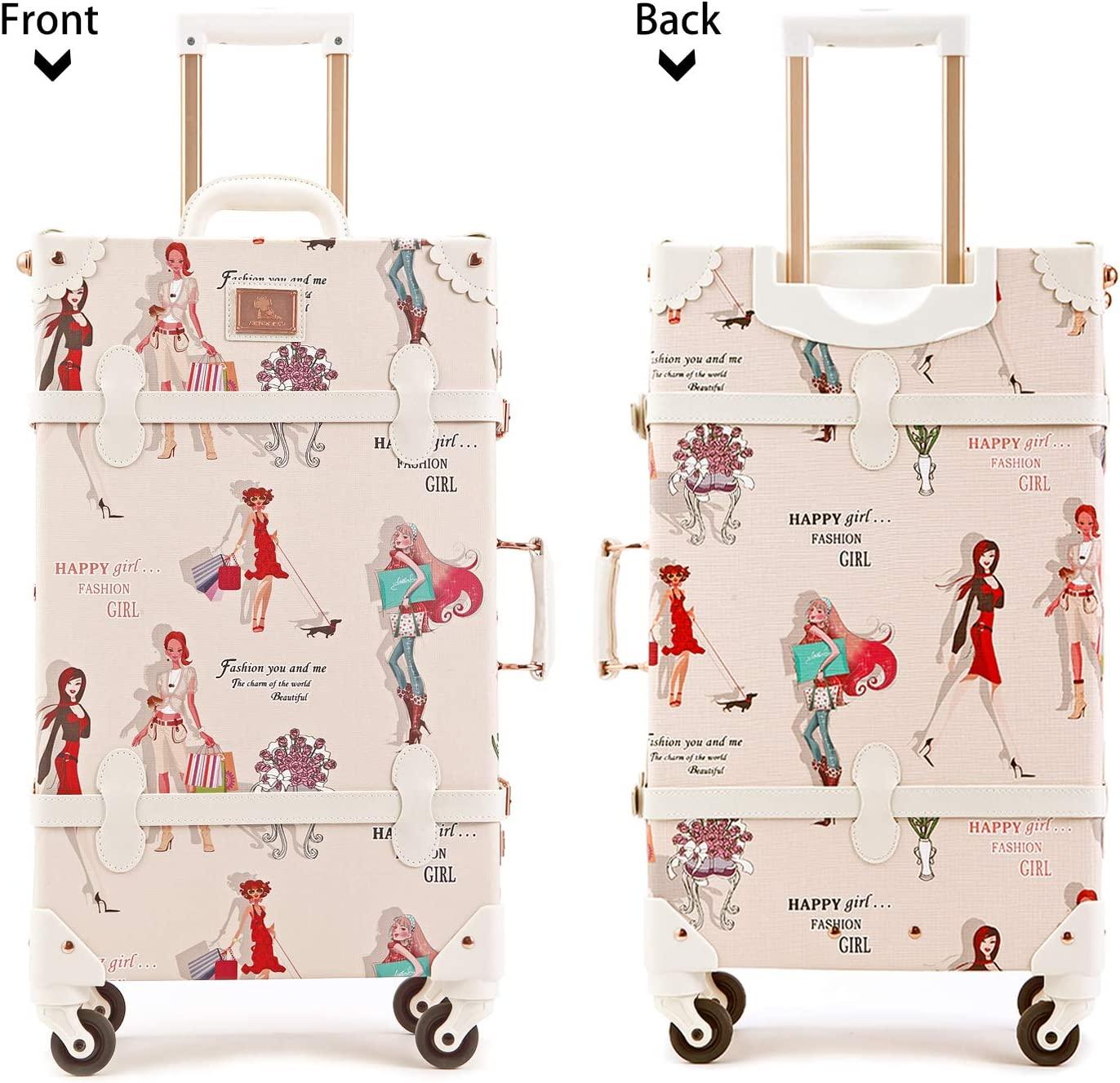 Spinner Trunk Luggage 26inch Women Cute Suitcase with Combination Locks