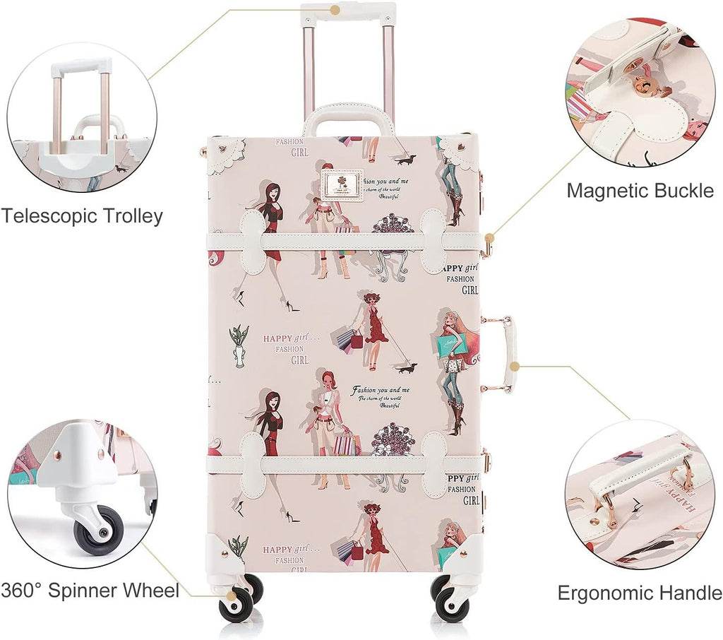 Spinner Trunk Luggage 26inch Women Cute Suitcase with Combination Locks