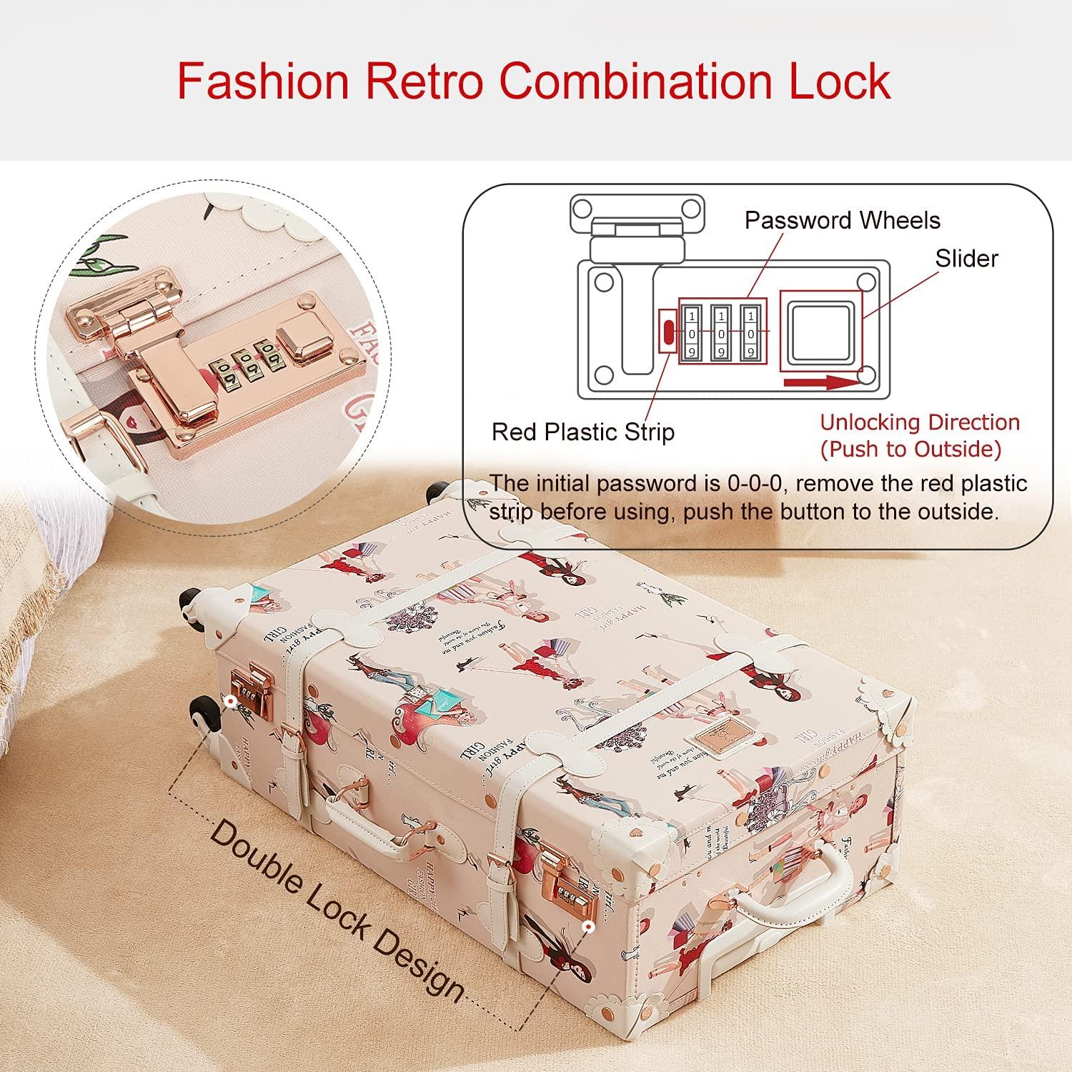 Spinner Trunk Luggage 26inch Women Cute Suitcase with Combination Locks