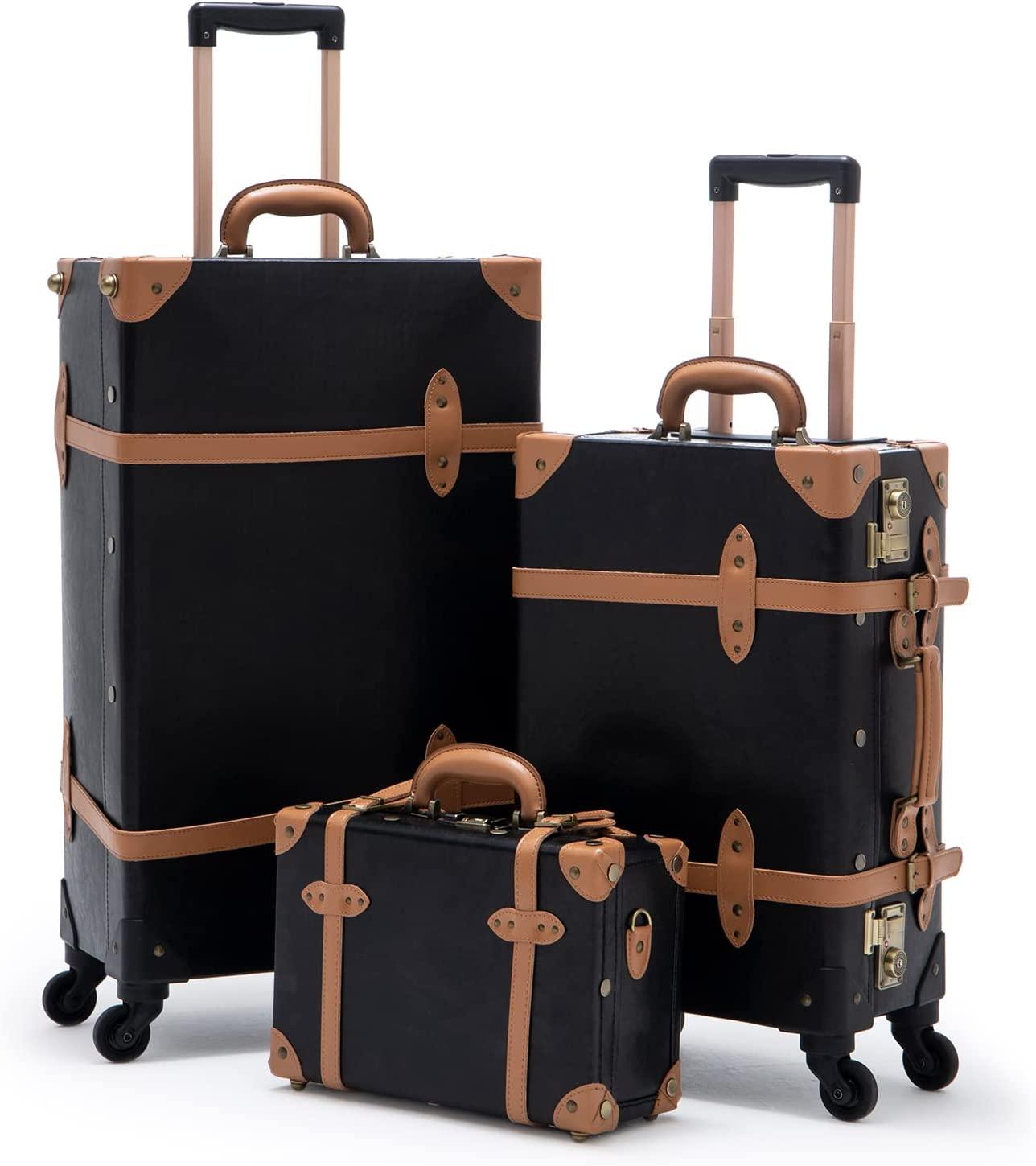 3 Piece  Luggage Set TSA Lock  Suitcase with Spinner Wheels (13" 20" 26", Black)