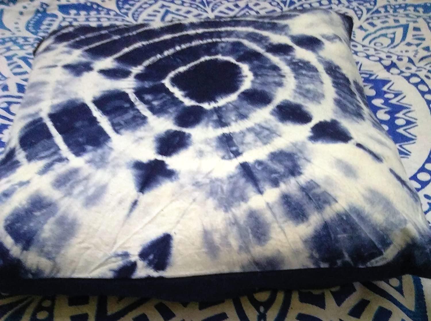 Tie Dye Shibori Cushion Covers, Indigo Colour, Decorative Cotton Throw, Shibori Sofa Pillow Cases, Bohemian Pillow Shams Outdoor Cushion Cover 16x16 (50)