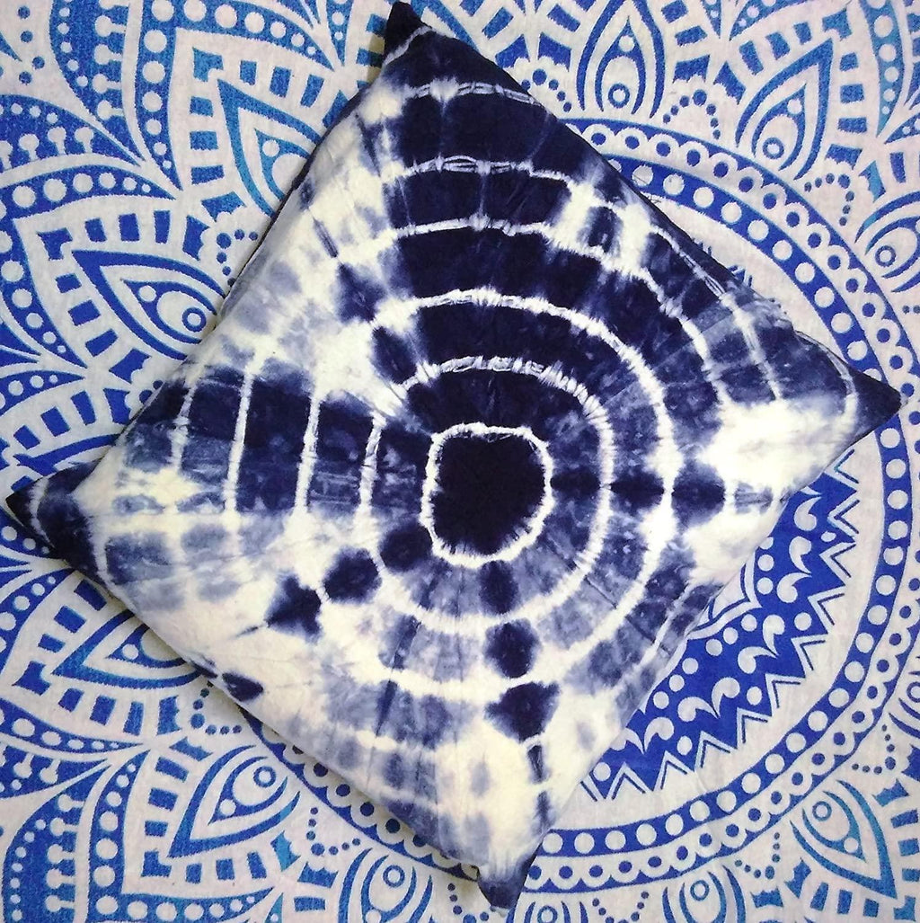 Tie Dye Shibori Cushion Covers, Indigo Colour, Decorative Cotton Throw, Shibori Sofa Pillow Cases, Bohemian Pillow Shams Outdoor Cushion Cover 16x16 (50)