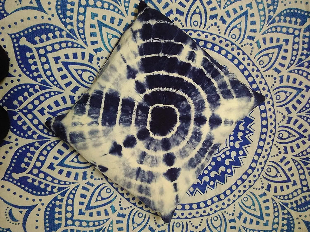 Tie Dye Shibori Cushion Covers, Indigo Colour, Decorative Cotton Throw, Shibori Sofa Pillow Cases, Bohemian Pillow Shams Outdoor Cushion Cover 16x16 (50)