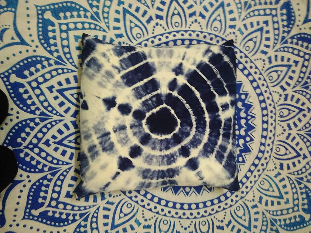 Tie Dye Shibori Cushion Covers, Indigo Colour, Decorative Cotton Throw, Shibori Sofa Pillow Cases, Bohemian Pillow Shams Outdoor Cushion Cover 16x16 (50)