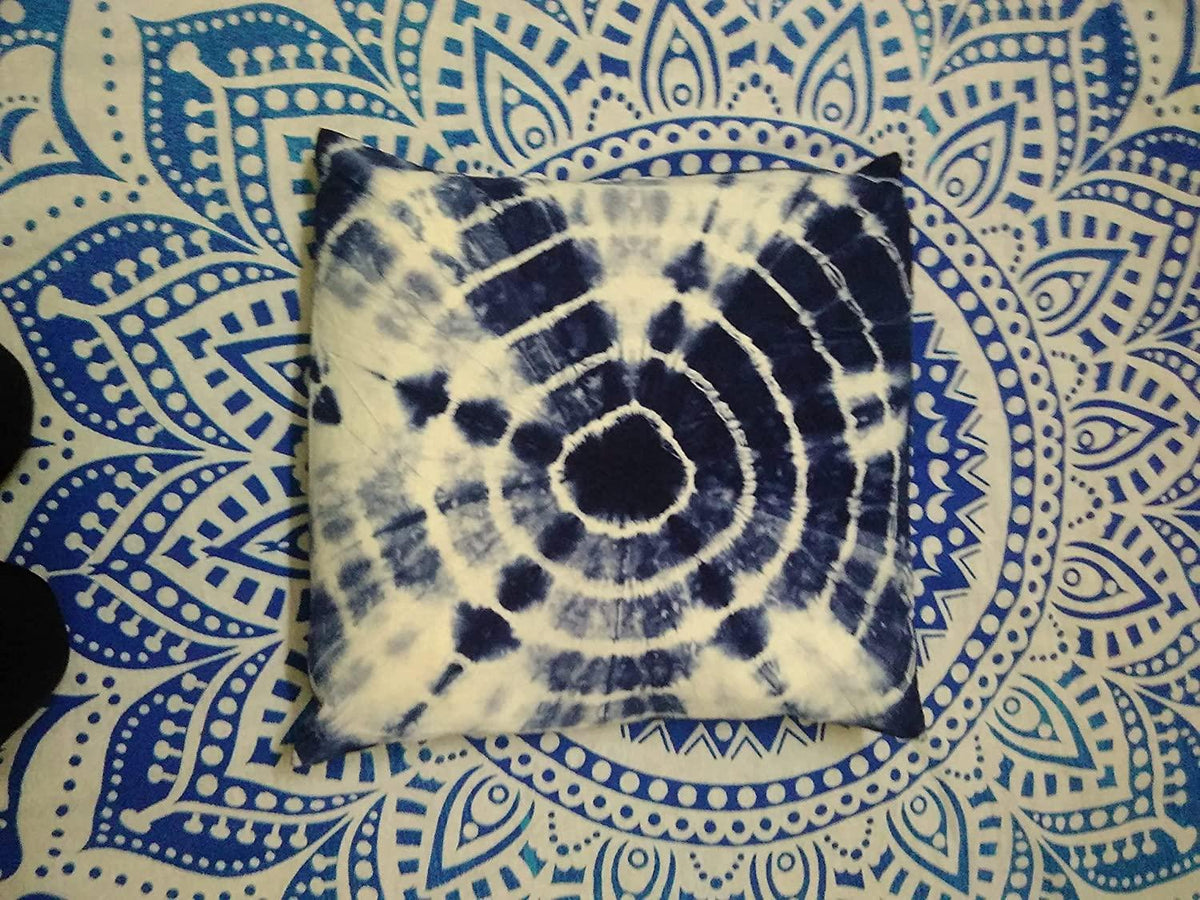 Tie Dye Shibori Cushion Covers, Indigo Colour, Decorative Cotton Throw, Shibori Sofa Pillow Cases, Bohemian Pillow Shams Outdoor Cushion Cover 16x16 (50)