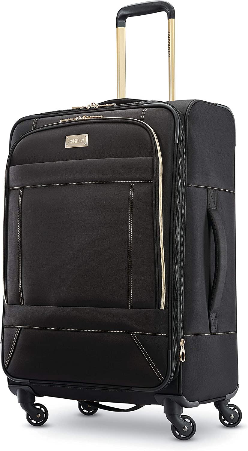 Belle Voyage Softside Luggage with Spinner Wheels, Black, Checked-Medium 25-Inch