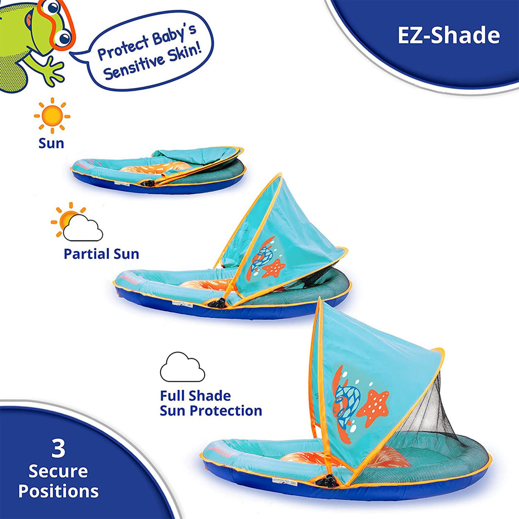 SwimSchool Baby Boat Splash and Play Float with Adjustable Safety Seat, Dual Air Pillow Chambers, and Sun Shade Canopy, Orange,