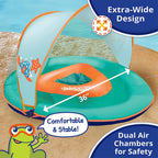 SwimSchool Baby Boat Splash and Play Float with Adjustable Safety Seat, Dual Air Pillow Chambers, and Sun Shade Canopy, Orange,