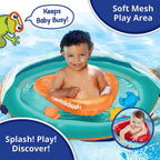 SwimSchool Baby Boat Splash and Play Float with Adjustable Safety Seat, Dual Air Pillow Chambers, and Sun Shade Canopy, Orange,