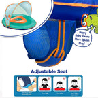 SwimSchool Baby Boat Splash and Play Float with Adjustable Safety Seat, Dual Air Pillow Chambers, and Sun Shade Canopy, Orange,