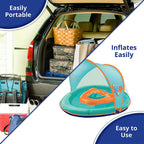 SwimSchool Baby Boat Splash and Play Float with Adjustable Safety Seat, Dual Air Pillow Chambers, and Sun Shade Canopy, Orange,
