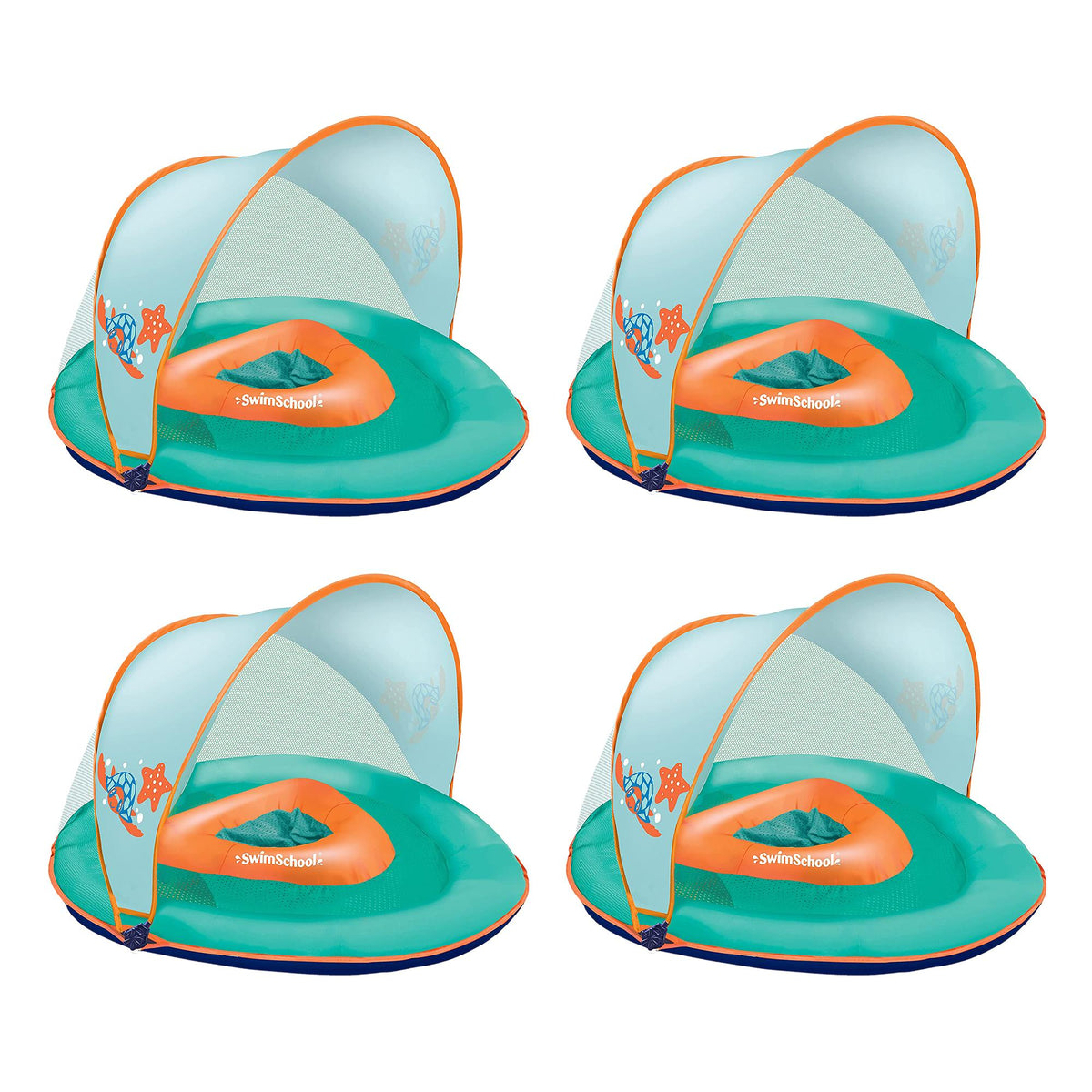 SwimSchool Baby Boat Splash and Play Float with Adjustable Safety Seat, Dual Air Pillow Chambers, and Sun Shade Canopy, Orange,
