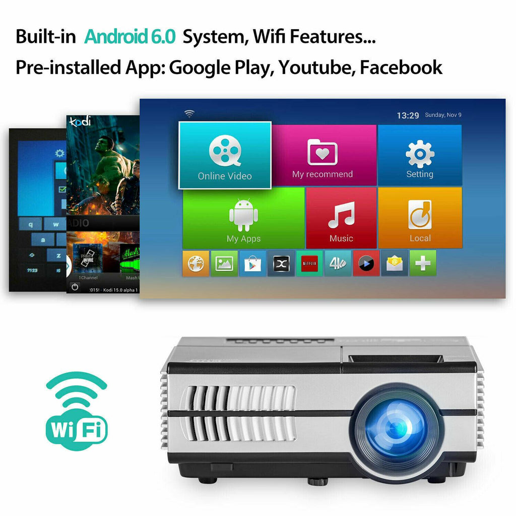 full hd led wifi projector smart home theater 1080p xbox game youtube tv hdmi us