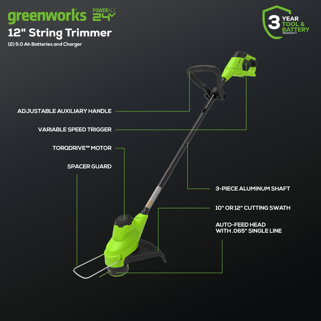 48V (24V x 2) 21" Brushless Self-Propelled Mower+12" String Trimmer+320CFM Blower,(2) 5.0Ah Batteries and 4A Dual Port Charger