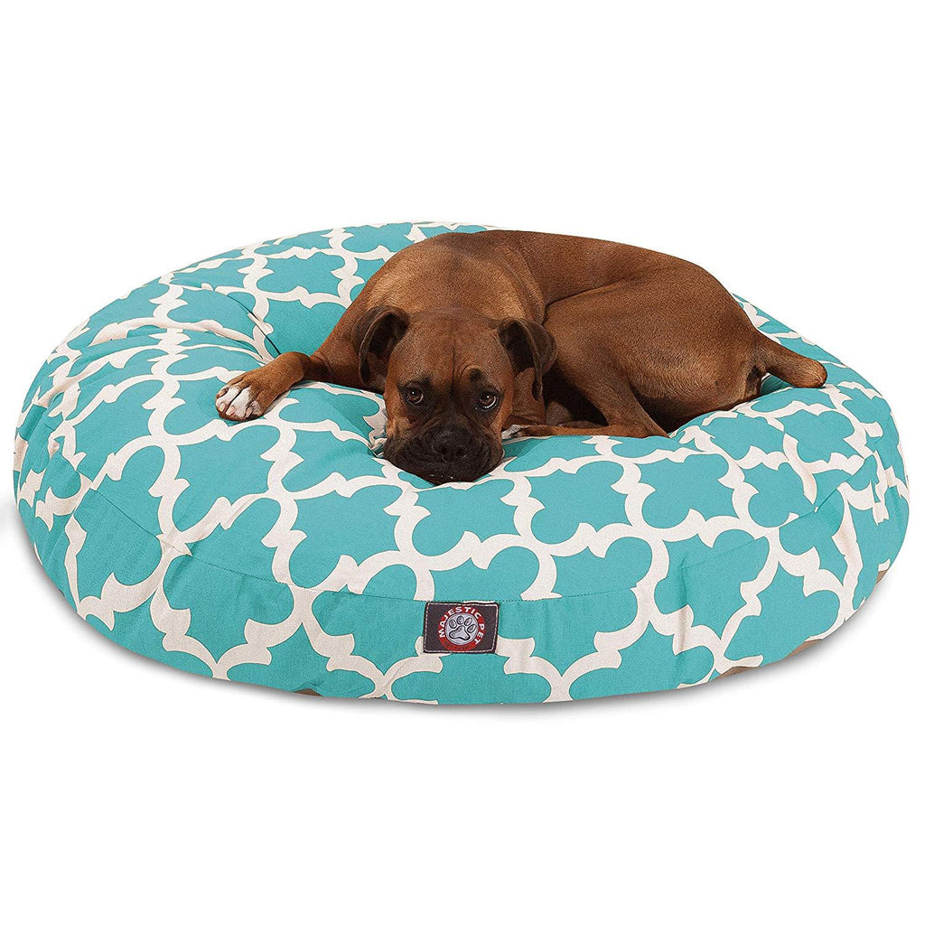 Teal Trellis LarRound Indoor Outdoor Pet Dog Bed With Removable Washable Cover By Majestic Pet Products