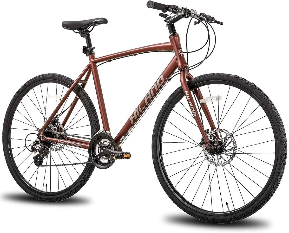 Hiland Road Hybrid Bike Urban City Commuter Bicycle with Disc Brake for Men Comfortable Bicycle 700C Wheels 24 speeds Bikes Red 57cm