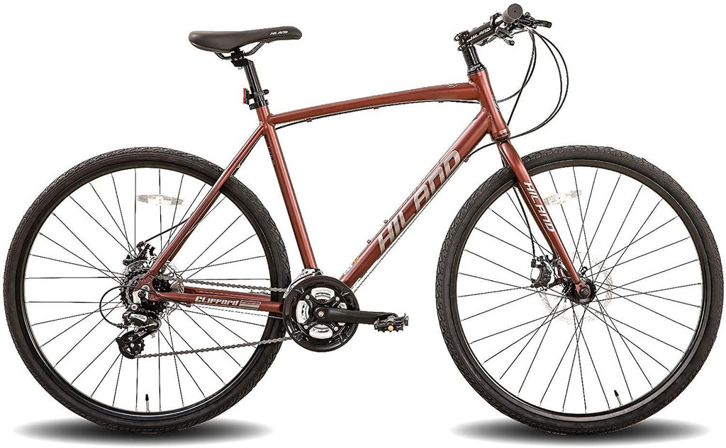 Hiland Road Hybrid Bike Urban City Commuter Bicycle with Disc Brake for Men Comfortable Bicycle 700C Wheels 24 speeds Bikes Red 57cm