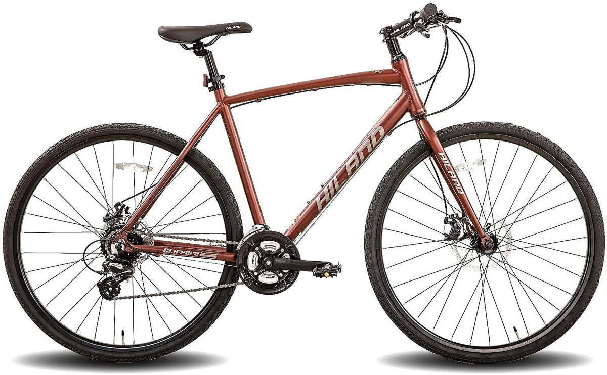 Hiland Road Hybrid Bike Urban City Commuter Bicycle with Disc Brake for Men Comfortable Bicycle 700C Wheels 24 speeds Bikes Red 53cm