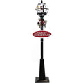 69 in. Black Christmas Musical Snow Globe Lamp Post with Santa Scene, 2 Signs, Cascading Snow and Christmas Carols