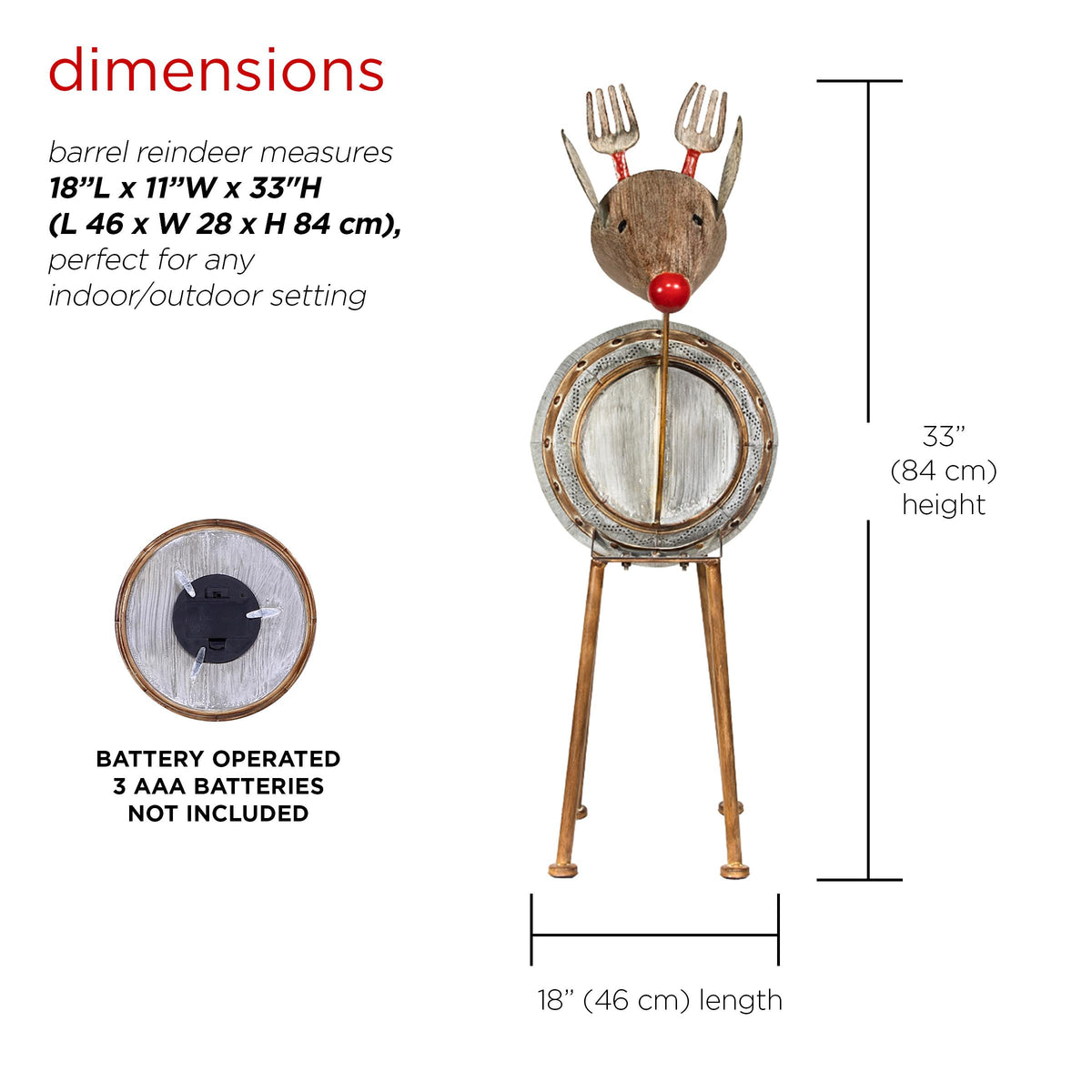 Alpine Corporation Metallic Barreled Reindeer With Warm White LED Lights