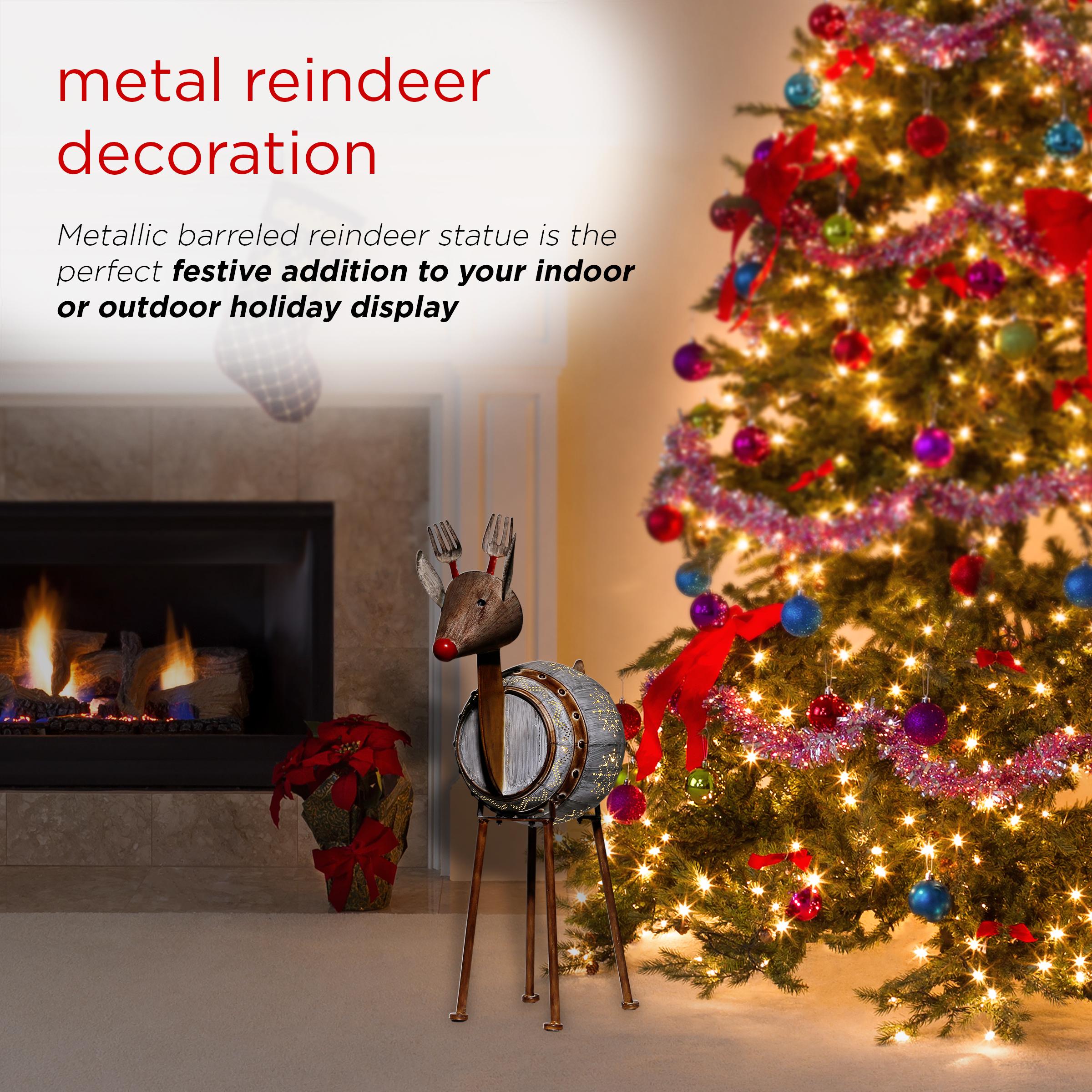 Alpine Corporation Metallic Barreled Reindeer With Warm White LED Lights