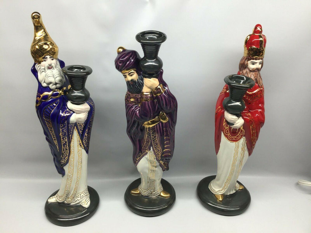 14" Mantle Nativity Figurines 3 Wise Men Candle Holders 2 Camels