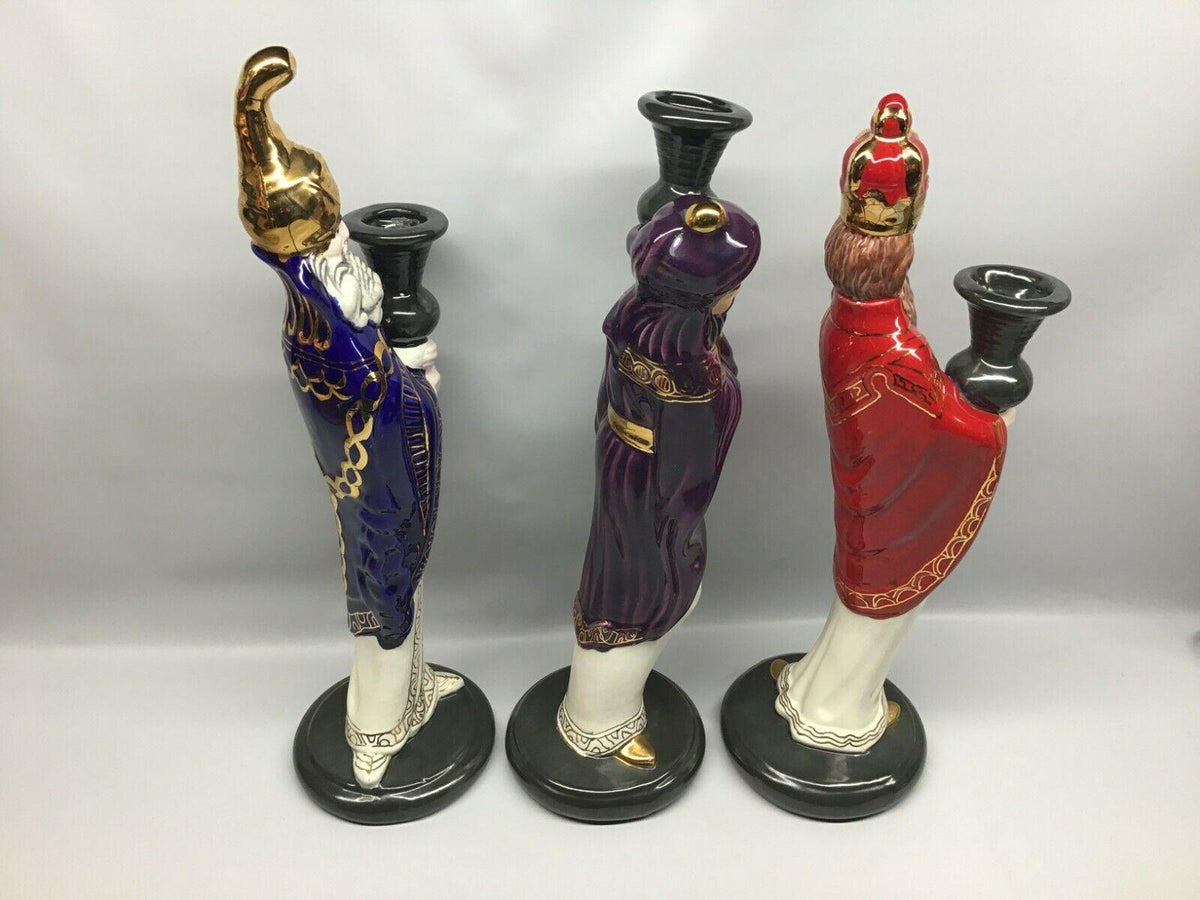14" Mantle Nativity Figurines 3 Wise Men Candle Holders 2 Camels