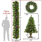 SESSLIFE 4pc Christmas Decoration Set, 2 Pre-lit Christmas Trees(4ft), 9ft Garland and 20in Diameter Wreath, Indoor Outdoor Christmas Decoration for Home Party Office, Green, TE1972