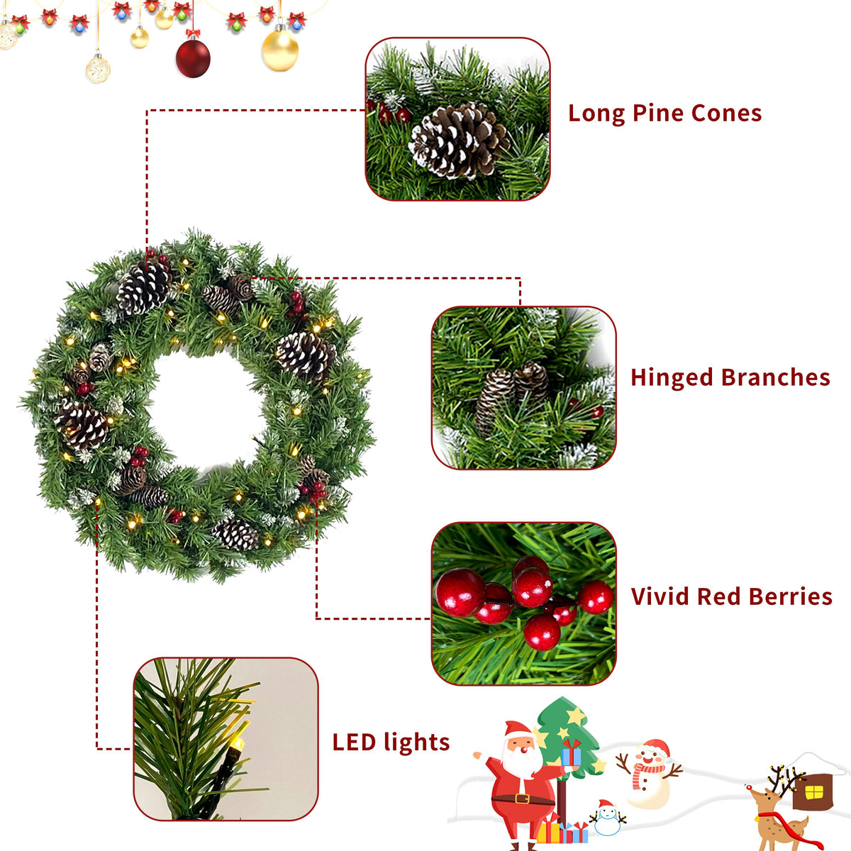 SESSLIFE 4pc Christmas Decoration Set, 2 Pre-lit Christmas Trees(4ft), 9ft Garland and 20in Diameter Wreath, Indoor Outdoor Christmas Decoration for Home Party Office, Green, TE1972