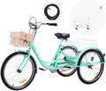 Viribus Adult Three Wheel Tricycle Single Speed Hybrid Cargo Cruiser Trike Bike with Removable Wheeled Basket Bell for Shopping or Dogs Dustproof Bag Exercise Bicycle (Light Green/26)