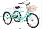 Viribus Adult Three Wheel Tricycle Single Speed Hybrid Cargo Cruiser Trike Bike with Removable Wheeled Basket Bell for Shopping or Dogs Dustproof Bag Exercise Bicycle (Light Green/26)