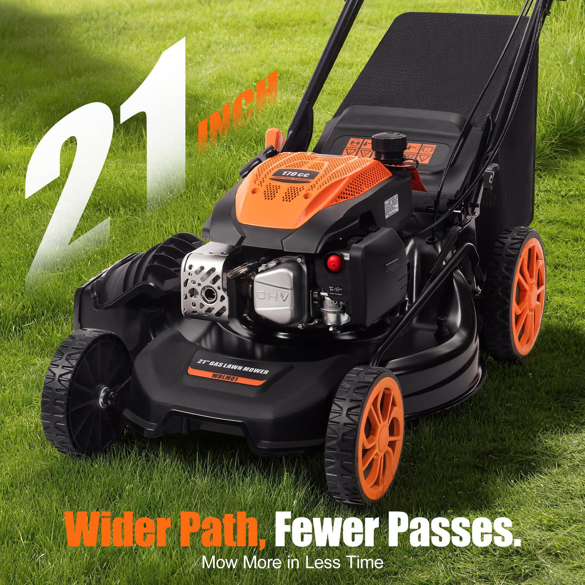 21" Self-Propelled Gas Lawn Mower with 170CC 4-Stroke Engine, 7 Cutting Heights, 3-in-1 Mulch/Bag/Discharge, 1.9-Bushel Grass Bag, EPA Compliant
