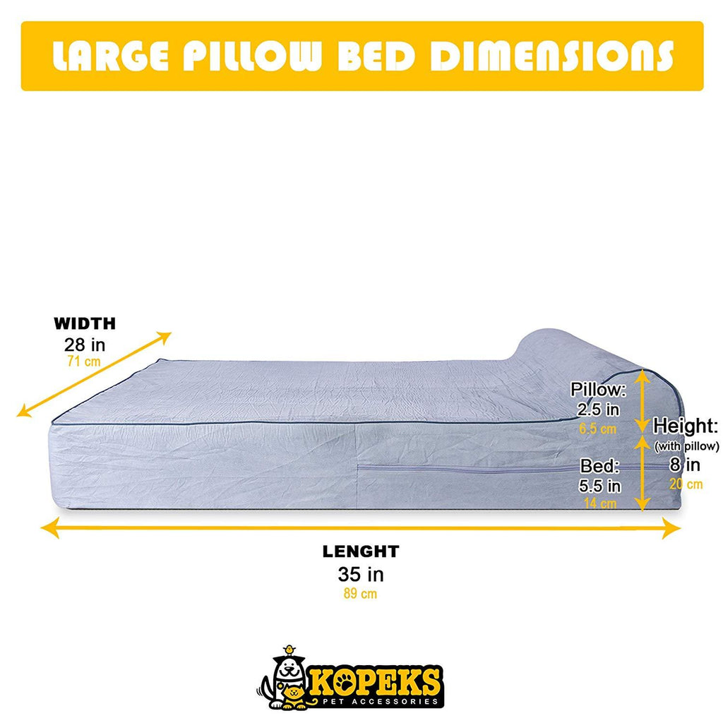 KOPEKS - Orthopedic Memory Foam Dog Bed With Pillow and Waterproof Liner &amp; Anti-Slip Bottom