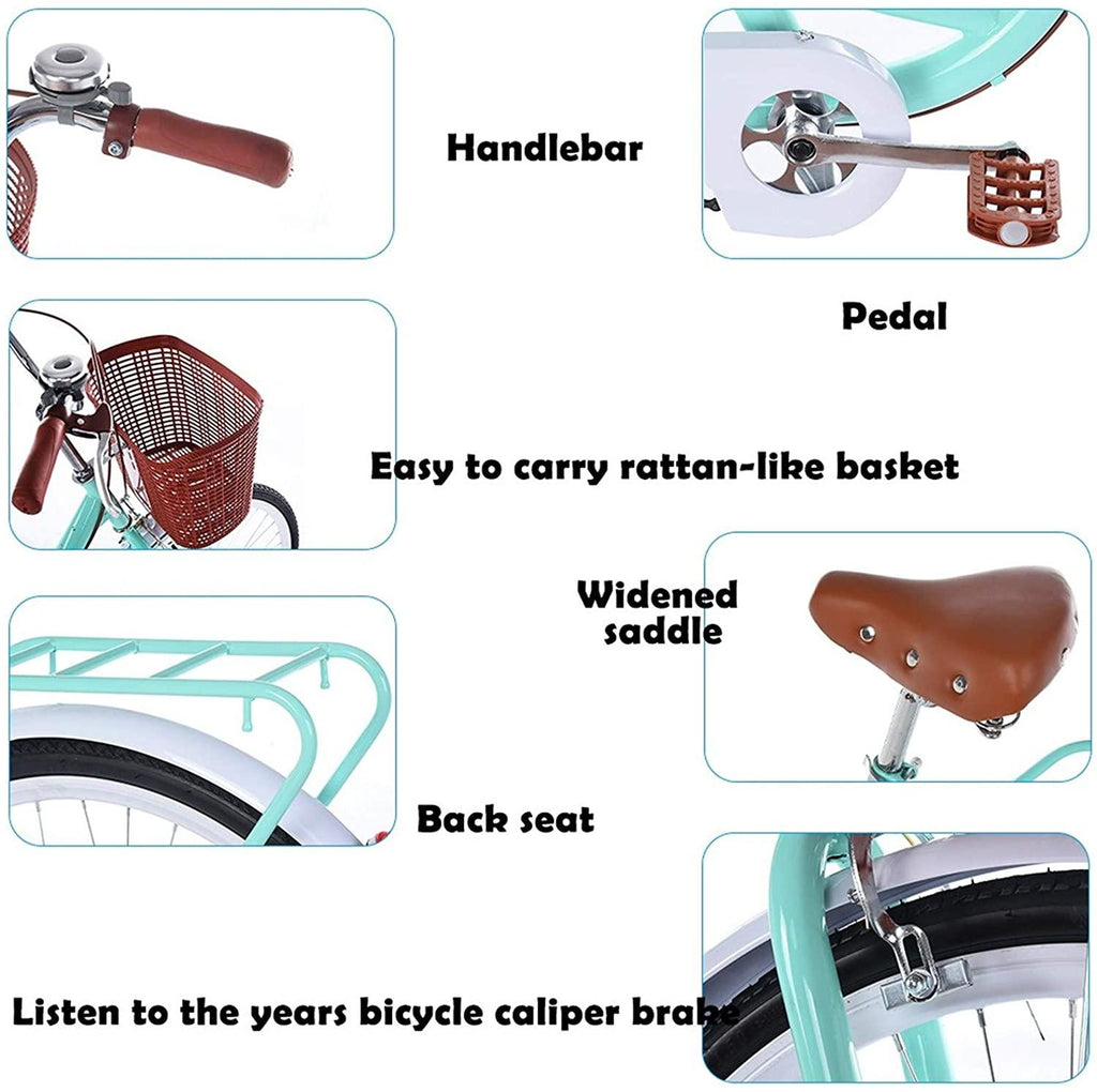 26''Complete Cruiser Bicycles for Women,Single Speed Beach Cruiser Bicycle W/Basket&amp;Back Seat,Classic Retro Style,Leather Seat,Easy Assembly,Comfortable Road Bikes,for Leisure Picnics Shopping