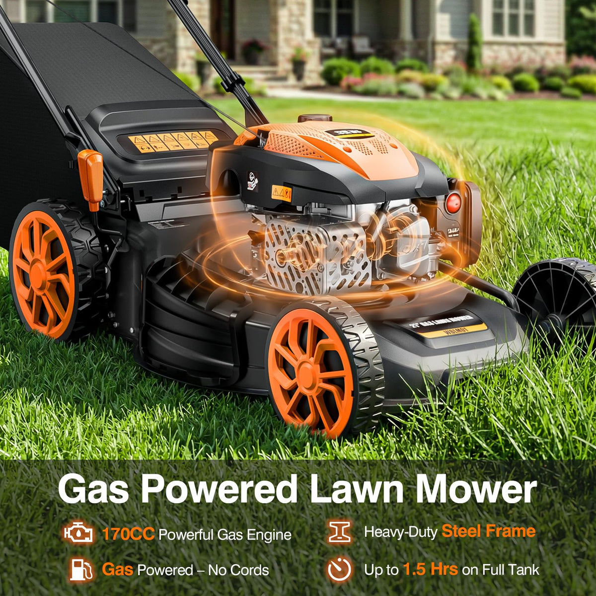 21” Self Propelled Lawn Mower Gas, 170CC 4-IN-1 Mulch/Rear Bag/Side Discharge/Rear Discharge, Walk-Behind Gas Lawnmower with 7-Position Cutting Height, Foldable Gas Powered Lawn Mowers for Lawn Garden