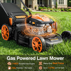 21” Self Propelled Lawn Mower Gas, 170CC 4-in-1 Mulch/Rear Bag/Side Discharge/Rear Discharge, Walk-Behind Gas Lawnmower with 7-Position Cutting Height, Foldable Gas Powered Lawn Mowers