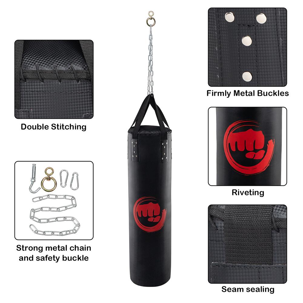 Pcmos 47 x 14" Boxing Hanging Heavy Bag PVC Covering Easy to Install Cylindrical Boxing Bag Punching Bag Filled Set for Kickboxing Fitness Training Muay Thai MMA, Martial Arts, Home Gym Black