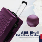 Luggage 3 Piece Set Lightweight Suitcase ABS Hardshell with TSA Lock Spinner Wheels 19inch(carry on)/ 24inch / 28inch (Purple)